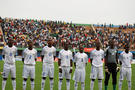 Présentation des équipes lors de la 1/2 finale face à la Côte d'Ivoire.