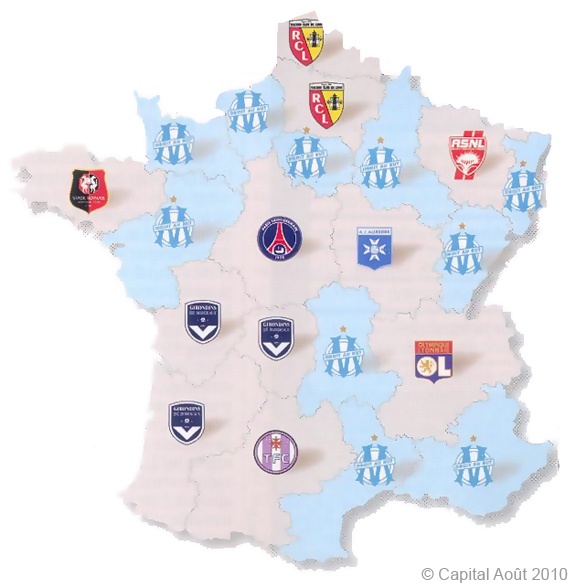 Région par région, ls clubs de L1 préférés des Français